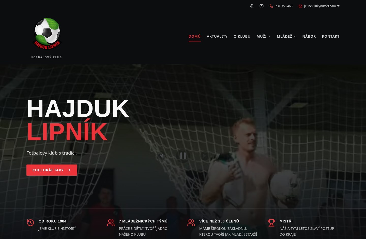 Ukázka webu pro FK Hajduk Lipník